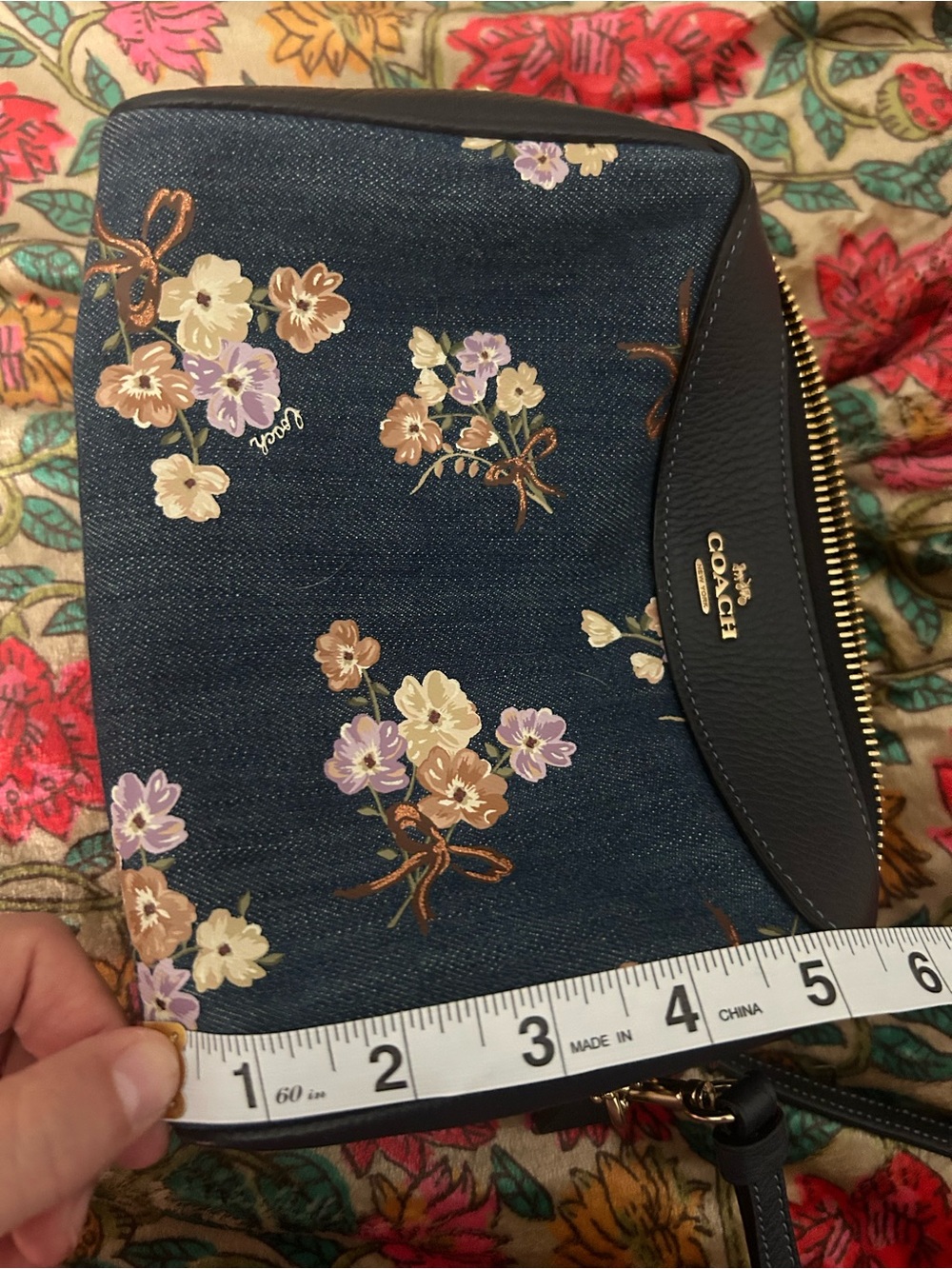 Coach Denim Floral Crossbody with Navy Trim - Picture 7 of 8